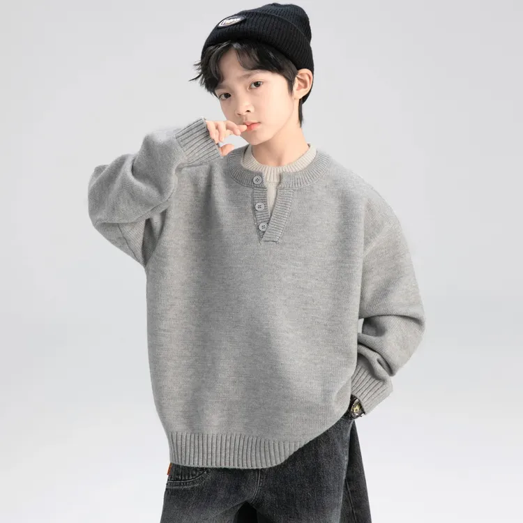 男童秋装假两件毛衣2025新款秋季上衣中大童儿童男孩春秋款痞帅潮