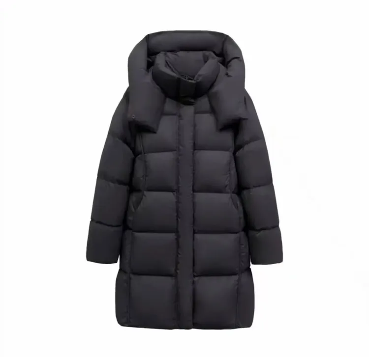 零下可穿简约泡芙加厚中长款百搭连帽女冬羽绒服