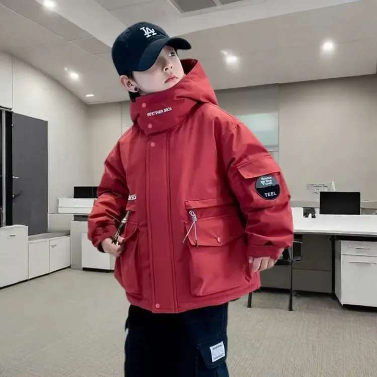 【舒适保暖】新款儿童加厚棉服2025新款安可拉红冬装中大童棉衣D