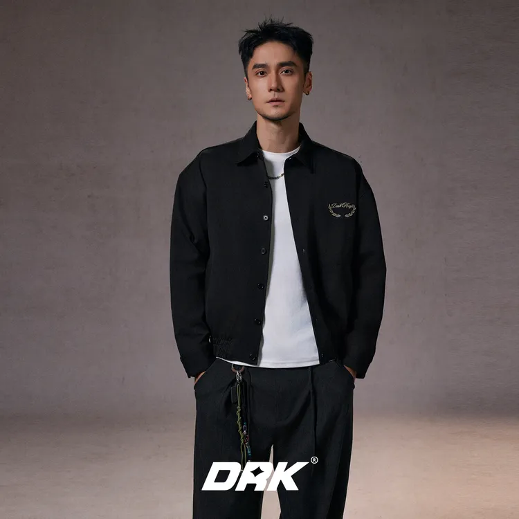DRK【穆】衬衫结构抽褶夹克翻领宽松型夹克拉链商务美式休闲简欧风
