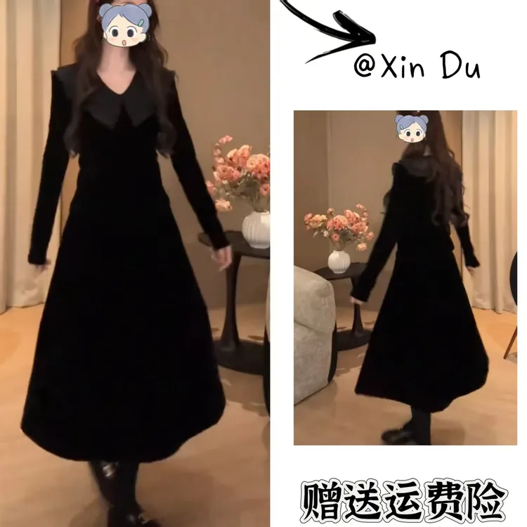 2025秋季新款时尚显瘦气质女士网红洋气连衣裙百搭款D23203