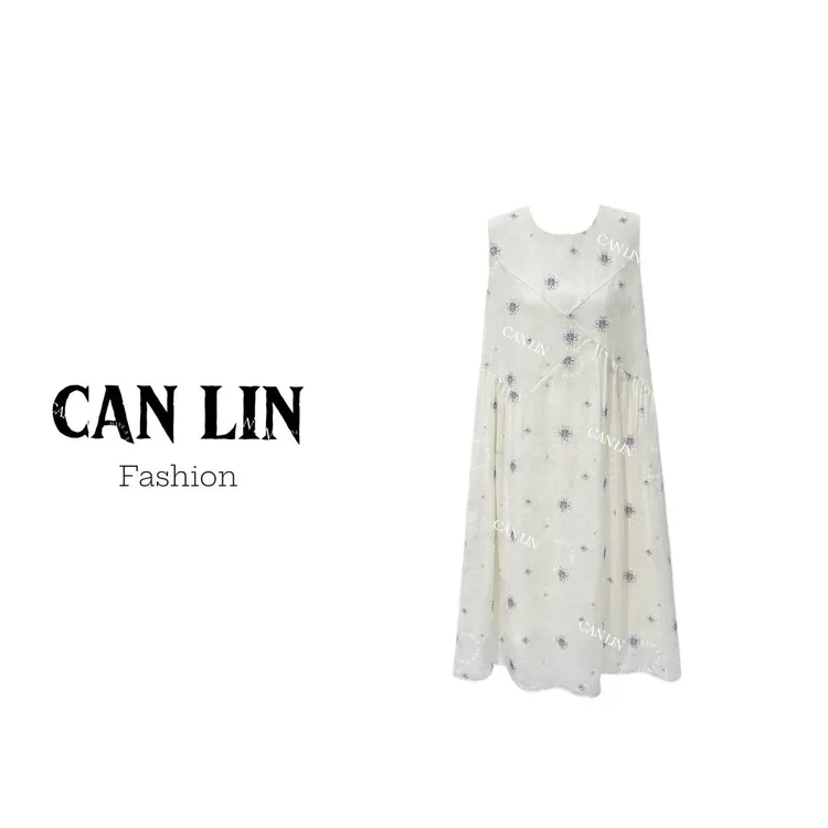 【源头工厂店】2025年夏季新款圆领苎麻宽松刺绣设计感无袖连衣裙