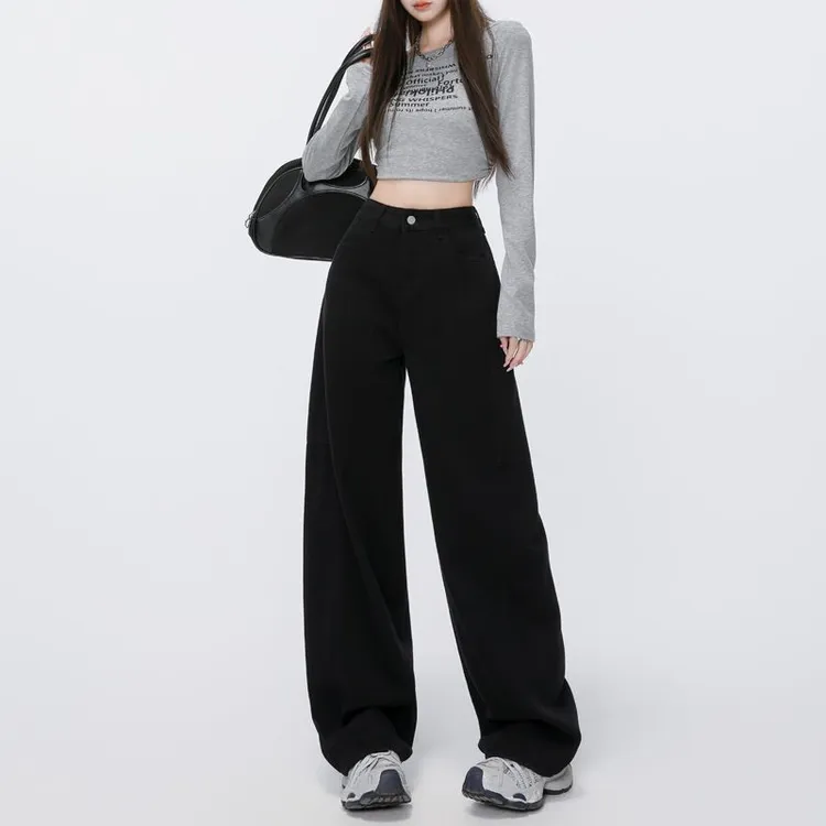 【旗鼠】秋季爆款博主风优雅高级设计纯棉弯刀休闲牛仔裤女