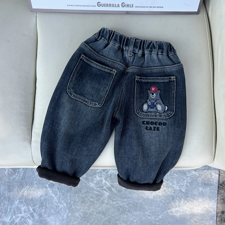 男童加绒牛仔裤子儿童韩版冬装中小童新款宝宝冬季休闲一体绒长裤