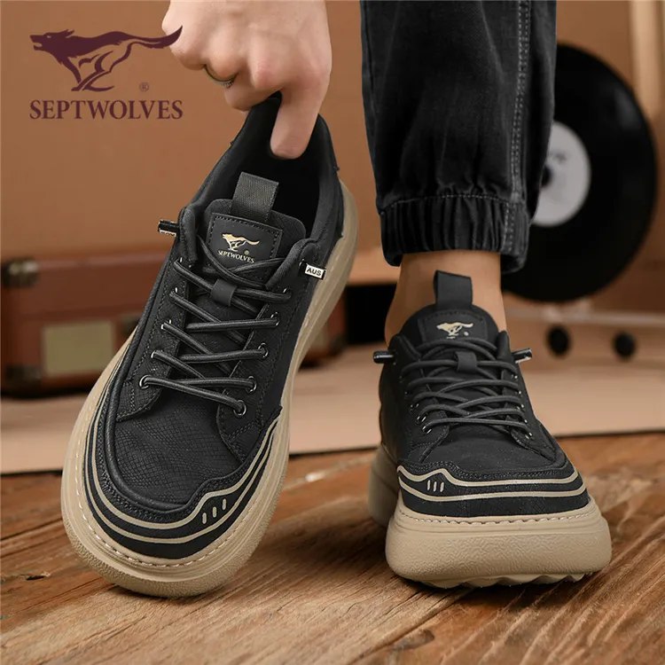 七匹狼男鞋2025新款秋季商务通勤男士休闲鞋子一脚蹬增高厚底板鞋