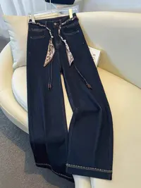 【9288-普洗兰】秋季直筒阔腿裤 精致刺绣裤边设计宽松显瘦