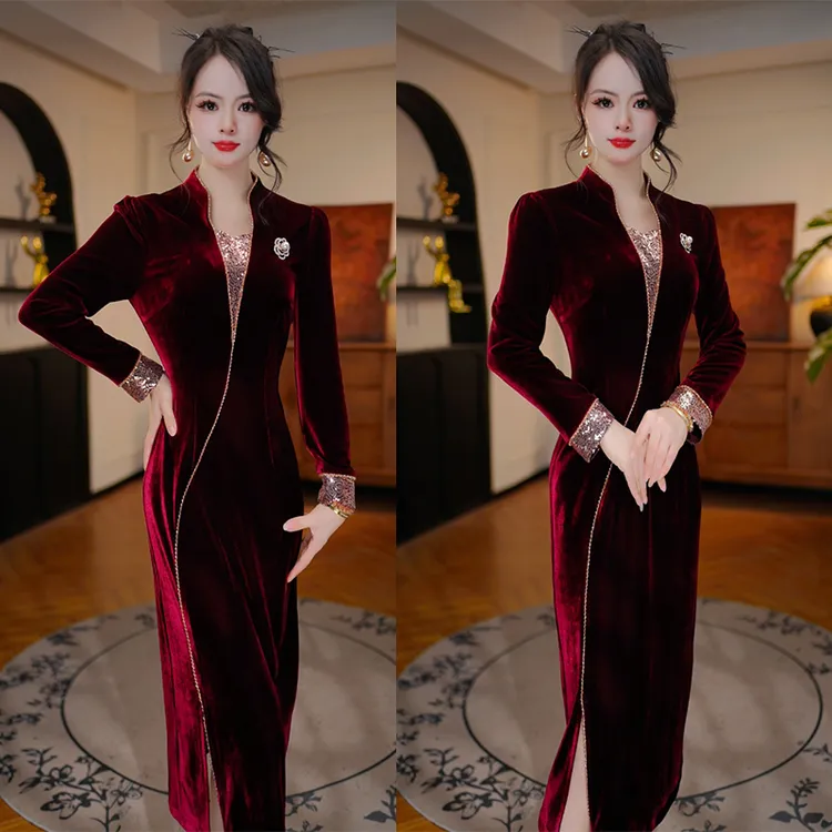 【雅红玫瑰】2025秋季新款收腰显瘦洋气减龄轻奢女人味打底连衣裙