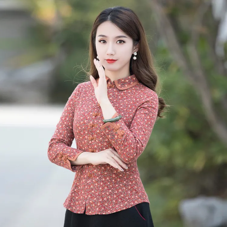 筠雅唐装女中国风古装盘扣上衣改良旗袍复古长袖茶服女民族风女装