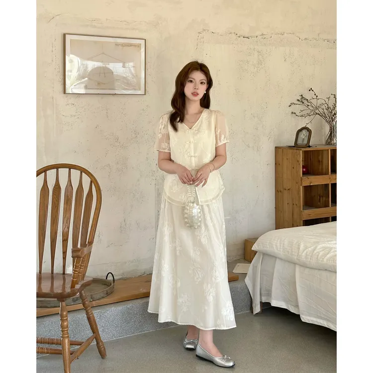 裂渡宣宣【花朝】微胖大码女夏氛围感新中式上衣半身裙套装ZY506F13