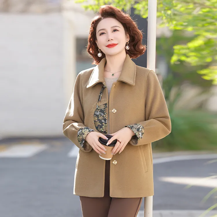 妈妈春装新中式复古外套女2025新款中老年人春秋洋气显瘦呢子上衣