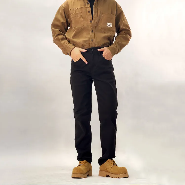 004纯黑微弹四季通用中腰牛仔裤微锥商务狂野西部休闲裤修身秋冬