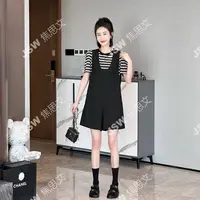 年终大促 时尚休闲洋气百搭短袖T恤+背带裤两件套装YL96138