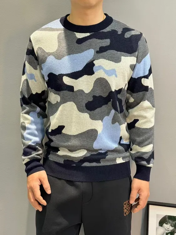 秋冬男士时尚色块针织圆领长袖毛衫舒适百搭