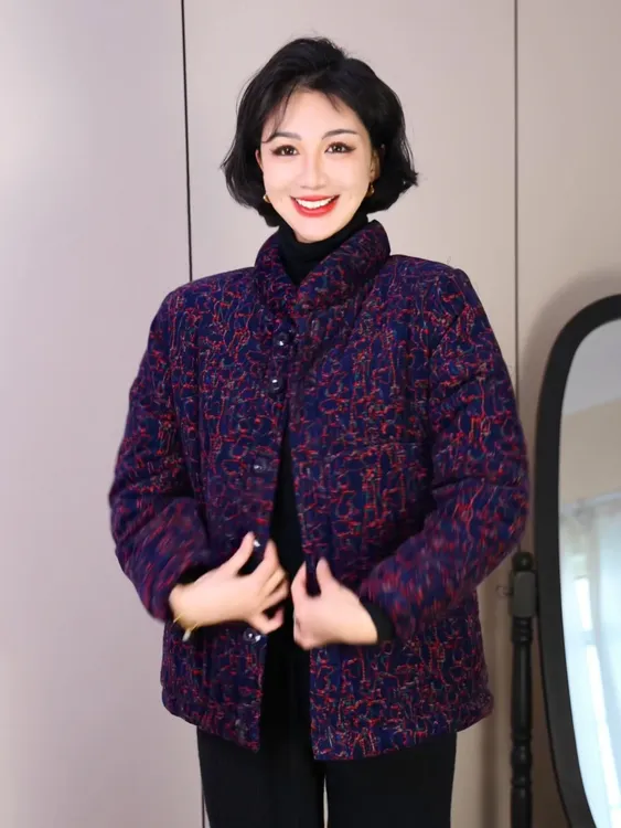 妈妈装中老年女装冬季纯棉棉衣加厚棉袄外套灯芯绒立领奶奶棉服