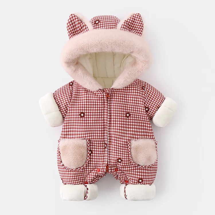 婴儿衣服女宝宝冬季连体衣加绒保暖加厚棉服婴幼儿超萌棉衣外出服