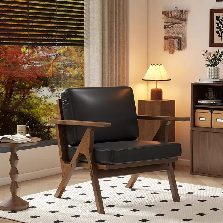 单人沙发椅客厅实木复古单人椅中古风设计师款椅子阳台休闲懒人椅