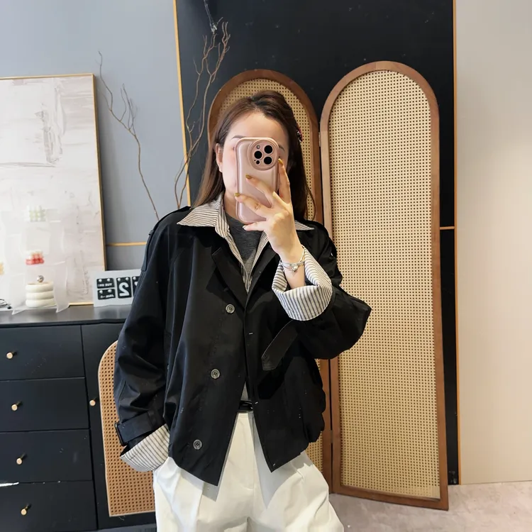 【欧加粒粒】条纹拼接假两件翻领韩版宽松休闲外套 H25090908