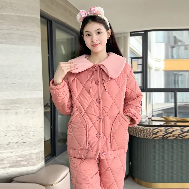 【心动梦境】小个子显白粉爆款新款夹棉睡衣女冬季加厚加绒家居服