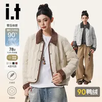 it:CHOCOOLATE羽绒服女士短款90鸭绒撞色翻领轻薄小个子修身外套