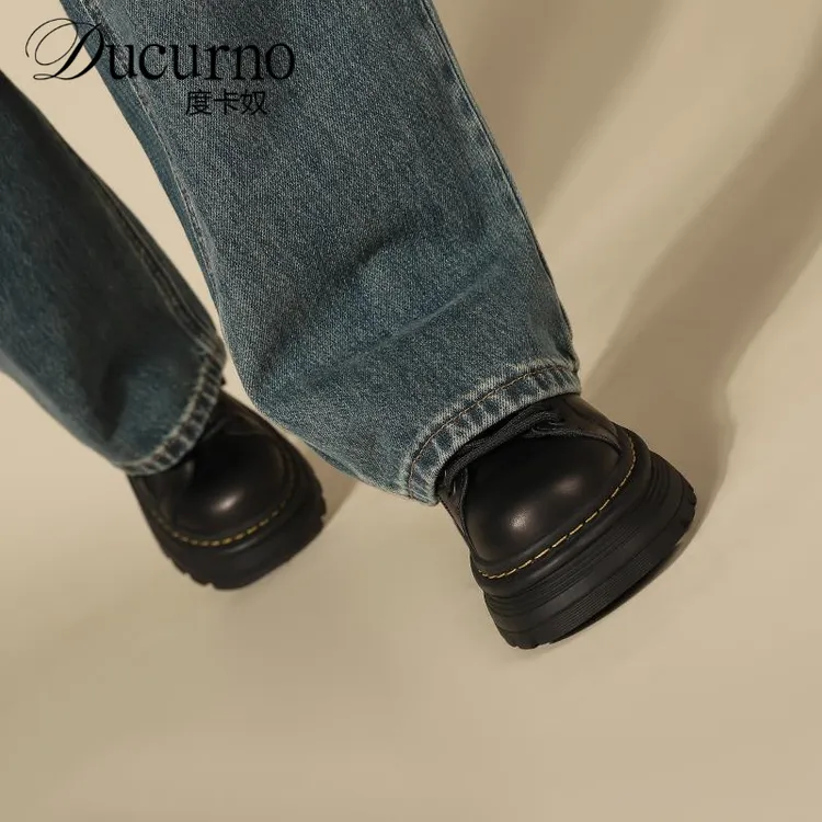 度卡奴 内增高小皮鞋女厚底单鞋英伦风乐福鞋2025新款秋真皮百搭