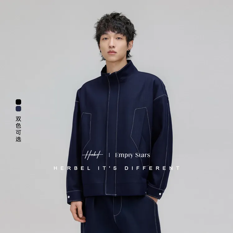 HERBEL/黑白2025秋季夹克外套男士户外秋季薄外套男士水洗蓝牛仔