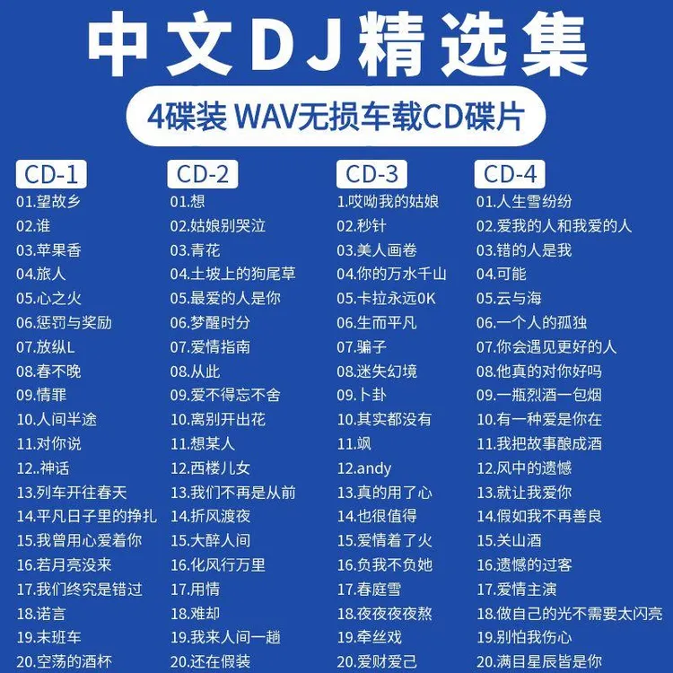 流行中文DJ抖音热歌车载碟片4张无损高音质音乐光盘