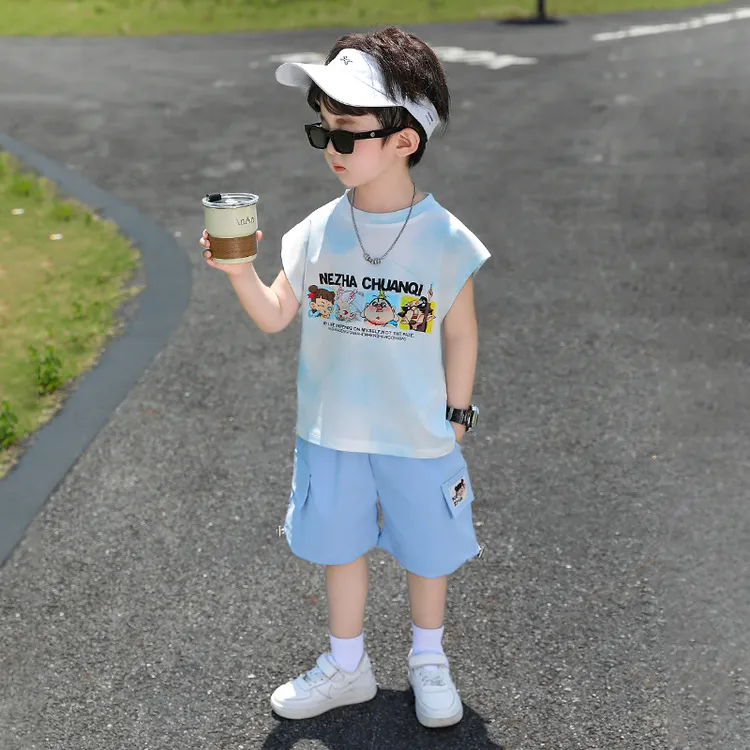哪吒衣服男童夏装背心套装2025新款儿童运动薄款两件套宝宝夏季潮