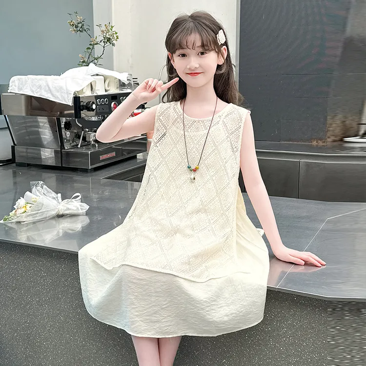 MUMUWU女童无袖波西米亚背心连衣裙夏季中大童女孩法式休闲连衣裙