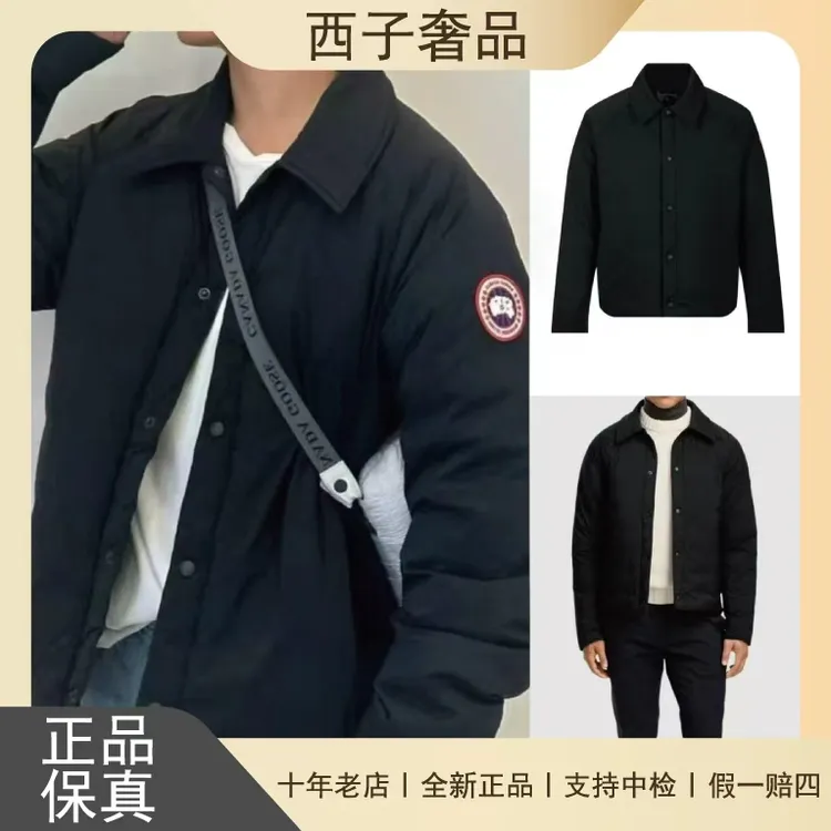 未使用 CANADA GOOSE 加拿大鹅Lodge彩标黑色翻领羽绒服夹克外套