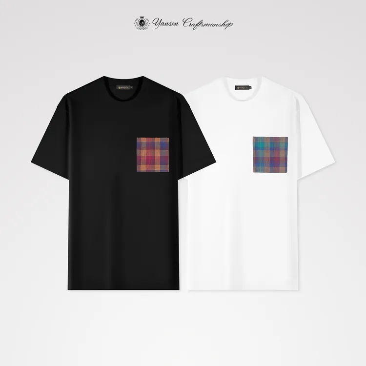 【黑标系列」挺阔彩色格子线条口袋圆领短袖T恤 YST002