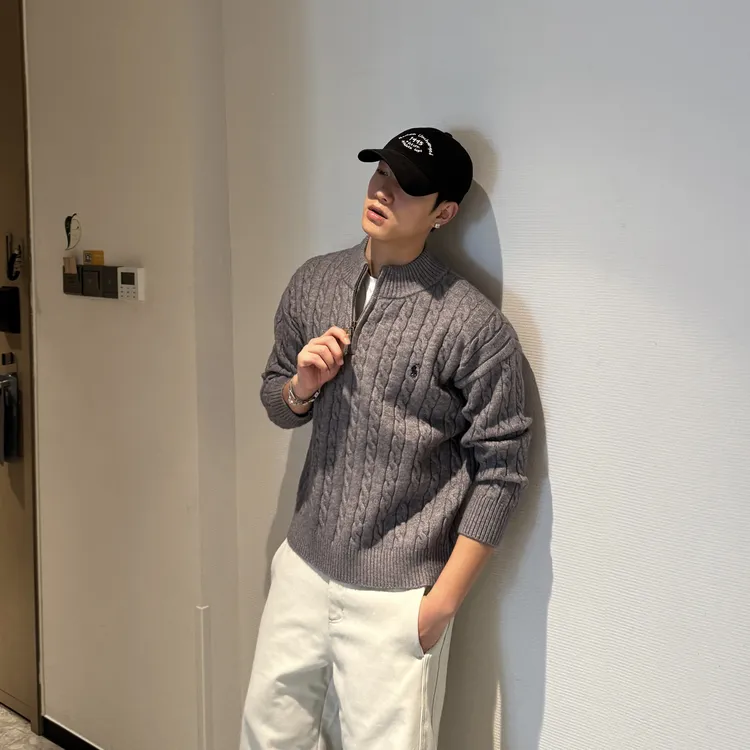 拉链半拉链短款针织毛衣针织衫保暖宽松型半高拉链