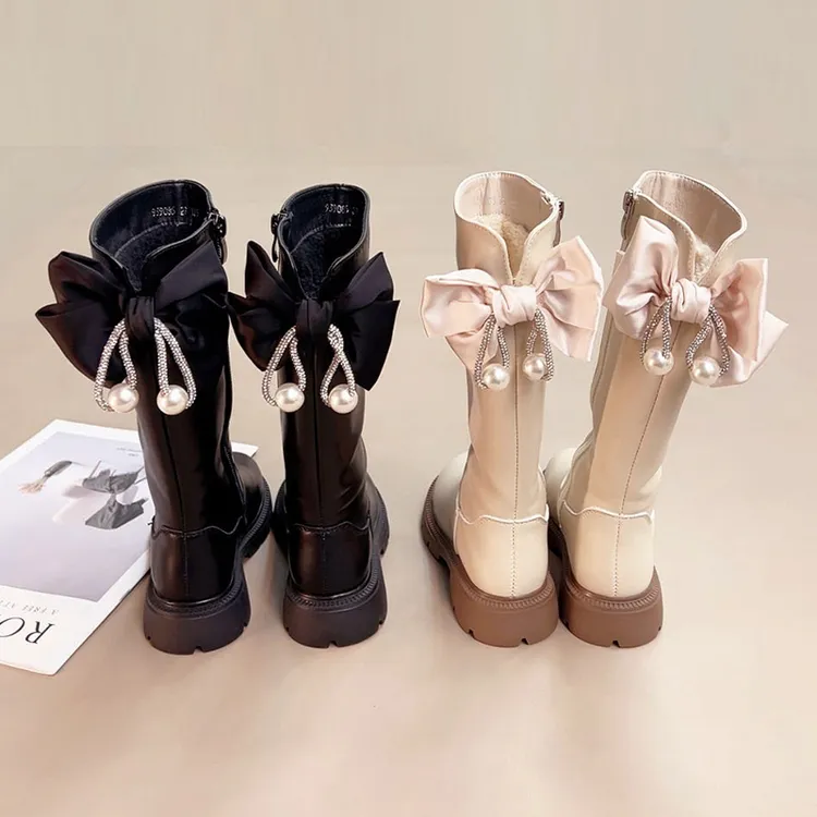 女童高筒靴子童鞋2025秋冬季新款儿童长靴公主加绒洋气棉靴西9108