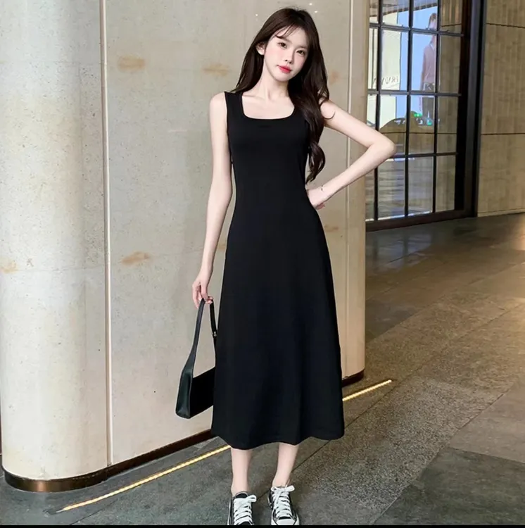 裙子女款新款92棉连衣裙宽松休闲显瘦百搭长款打底背心裙高级感