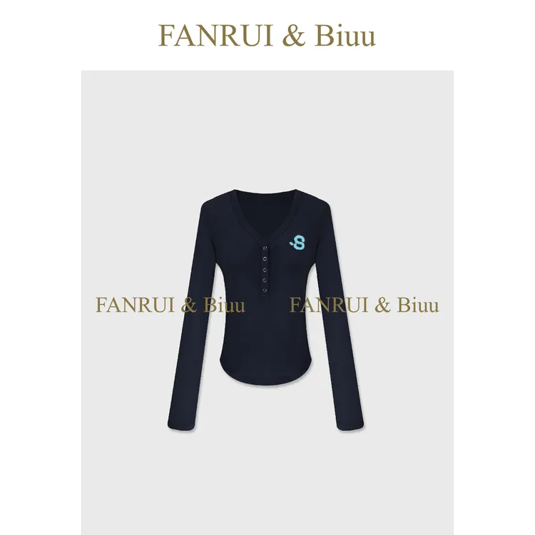 FANRUI/泛芮「贝贝biuu」纽扣简约时髦洋气减龄百搭打底上衣B18849