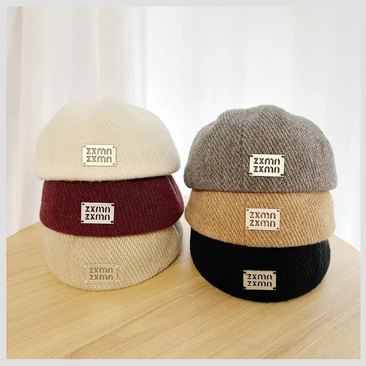 新款反戴前进帽子女秋冬韩版金属标贝雷帽大头围针织百搭报童帽潮