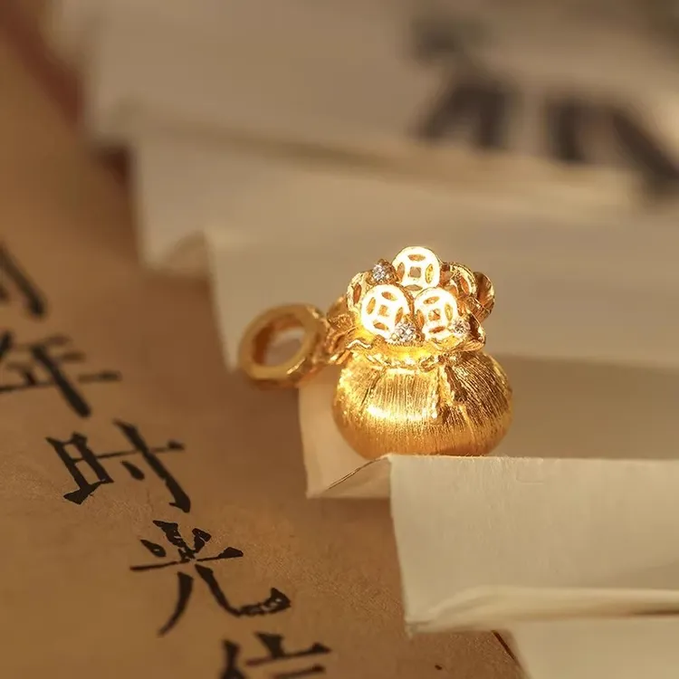 镀18K拉丝钱多多福袋扣吊坠扣头项链手链DIY配饰时尚金色坨坨精美