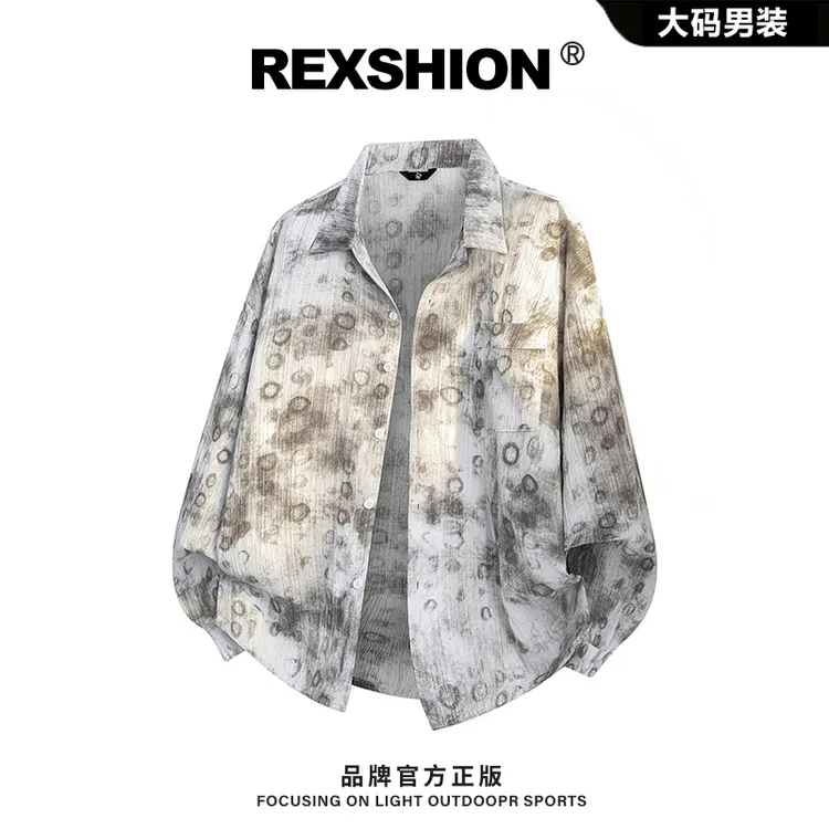 REXSHION2025秋季新款扎染豹纹印花衬衣夹克男美式复古宽松外套男