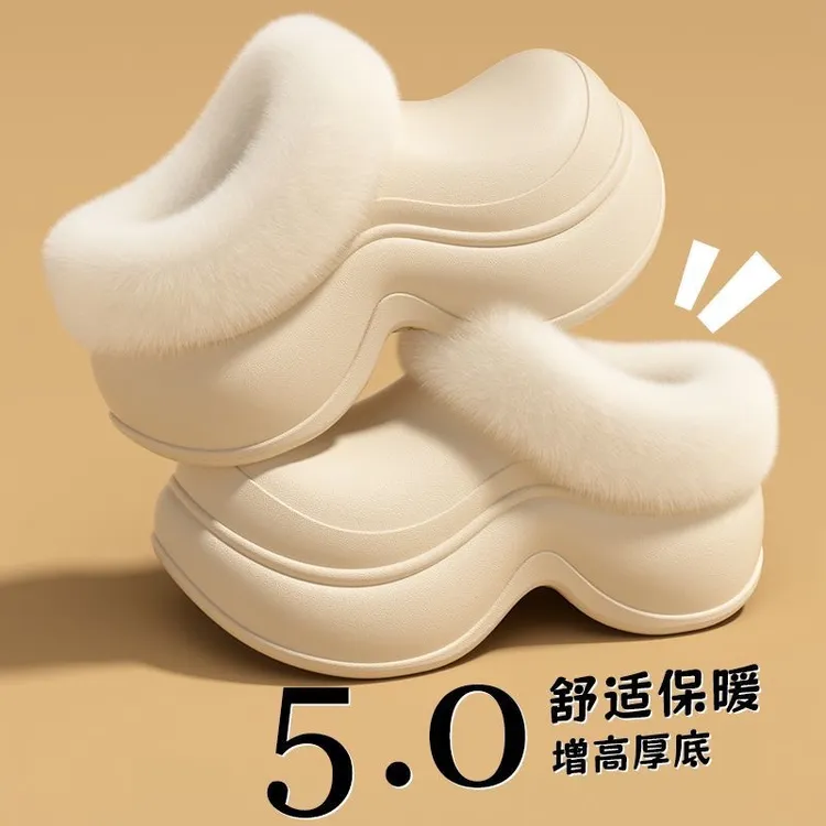小个子棉拖防水厚底增高包头半拖鞋女外穿2025秋冬新款加绒洞洞鞋