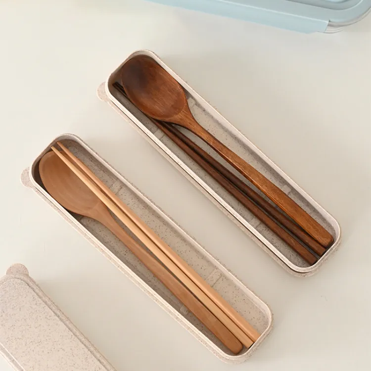 筷子勺子套装木质一人用便携式餐具三件套学生专用外带收纳盒