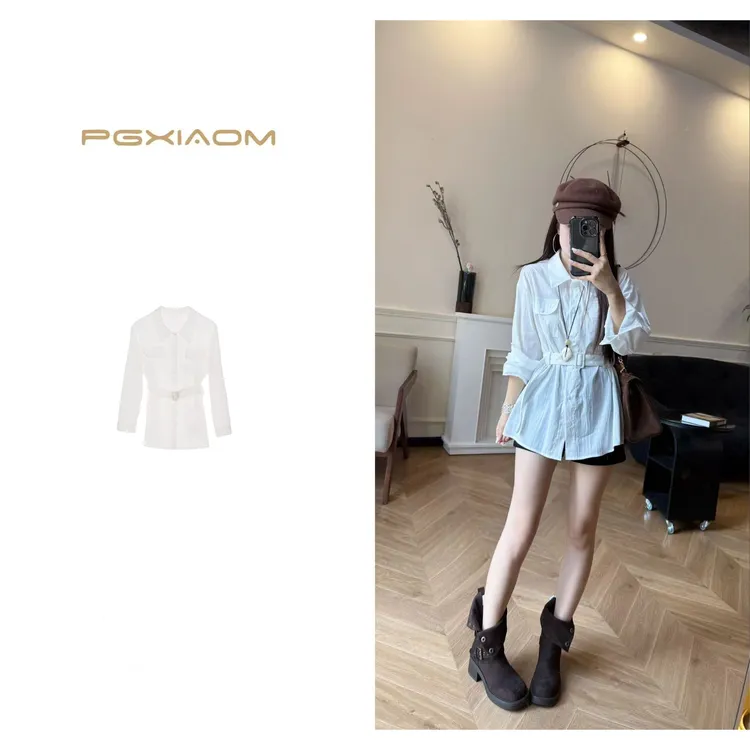【PGXIAOM】润秀定制 白色休闲衬衣裙QZ10206（微透）               