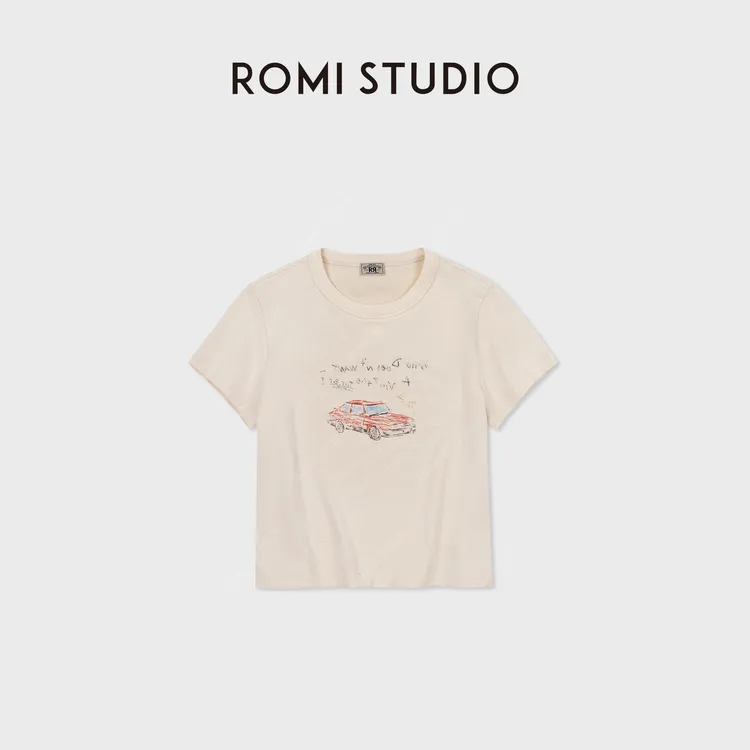 ROMI STUDIO“Vintage系列”有机棉籽壳汽车印花短袖T恤 RWDSSL2569