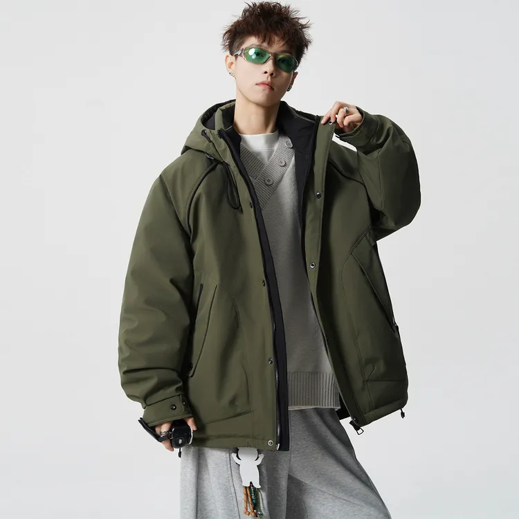 男士羽绒服2025新款冬季加厚流光户外机能风大码连帽保暖工装外套