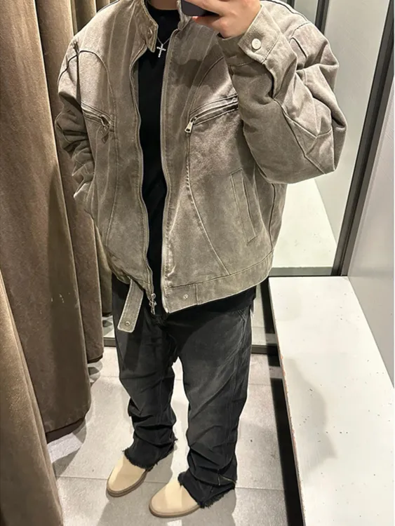 TEMUA美斯特短款哈灵顿外套男重工上衣高级感底特律工装夹克春秋