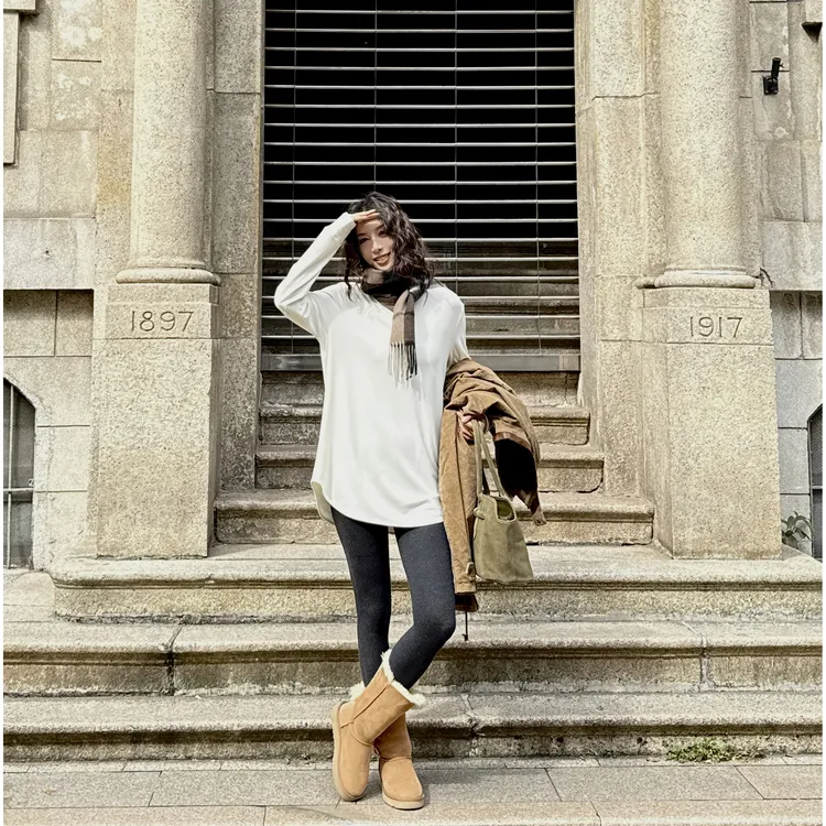 D&MX 可持续百搭叠穿绵羊毛手肘拼接打底高个子T恤B27015