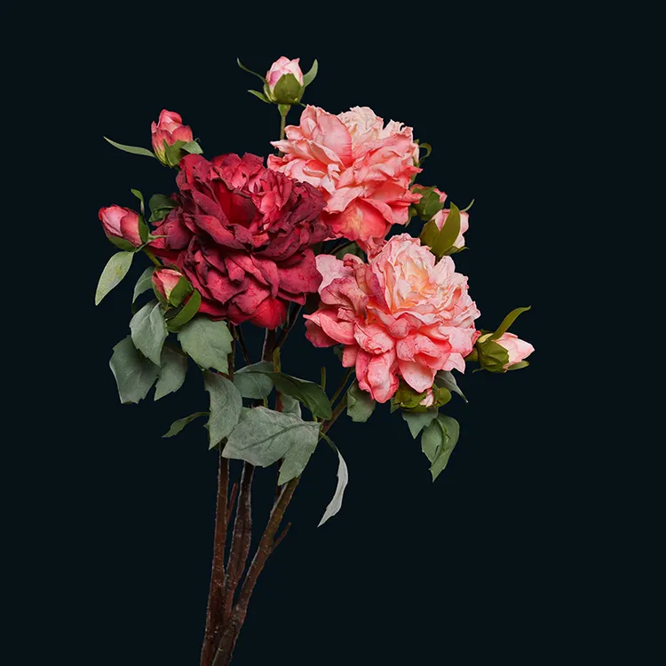 简欧含妃牡丹新品 高档焦边牡丹花假花仿真花摆设客厅插花艺摆件绢花装饰花卉