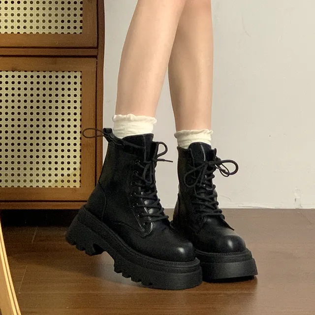 厚底显脚小马丁靴女款2025年新款夏秋季休闲 百搭英伦风瘦瘦短靴