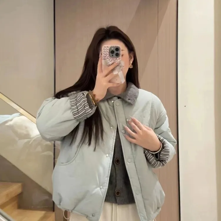 加绒加厚冬季新款韩版宽松百搭圆领棉服外套韩系穿搭加厚保暖棉衣