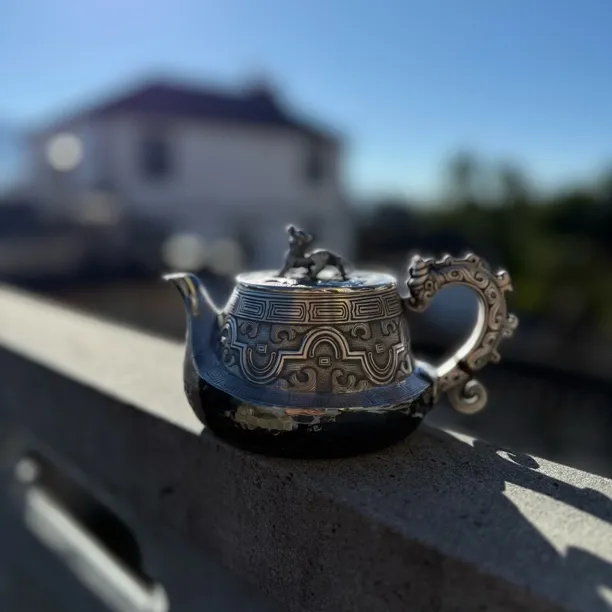银壶说足银999精工錾刻战国饕餮纹泡茶壶银壶