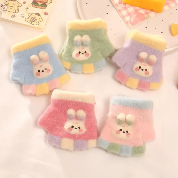 宝宝卡通半指手套冬天保暖0--3岁小童幼儿童冬季薄款露指针织保暖