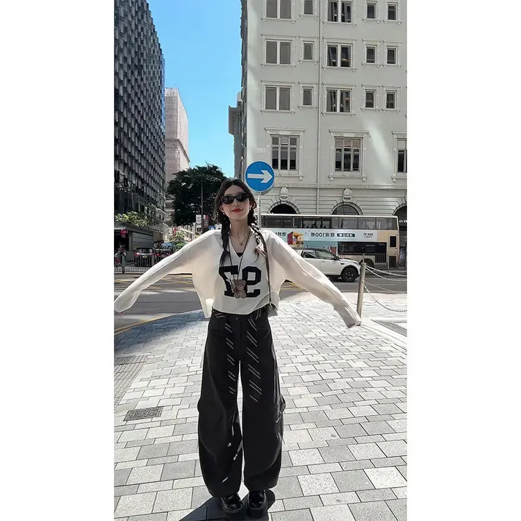 美式学院风毛衣女长袖针织衫慵懒风休闲上衣美拉德显瘦直筒宽松裤